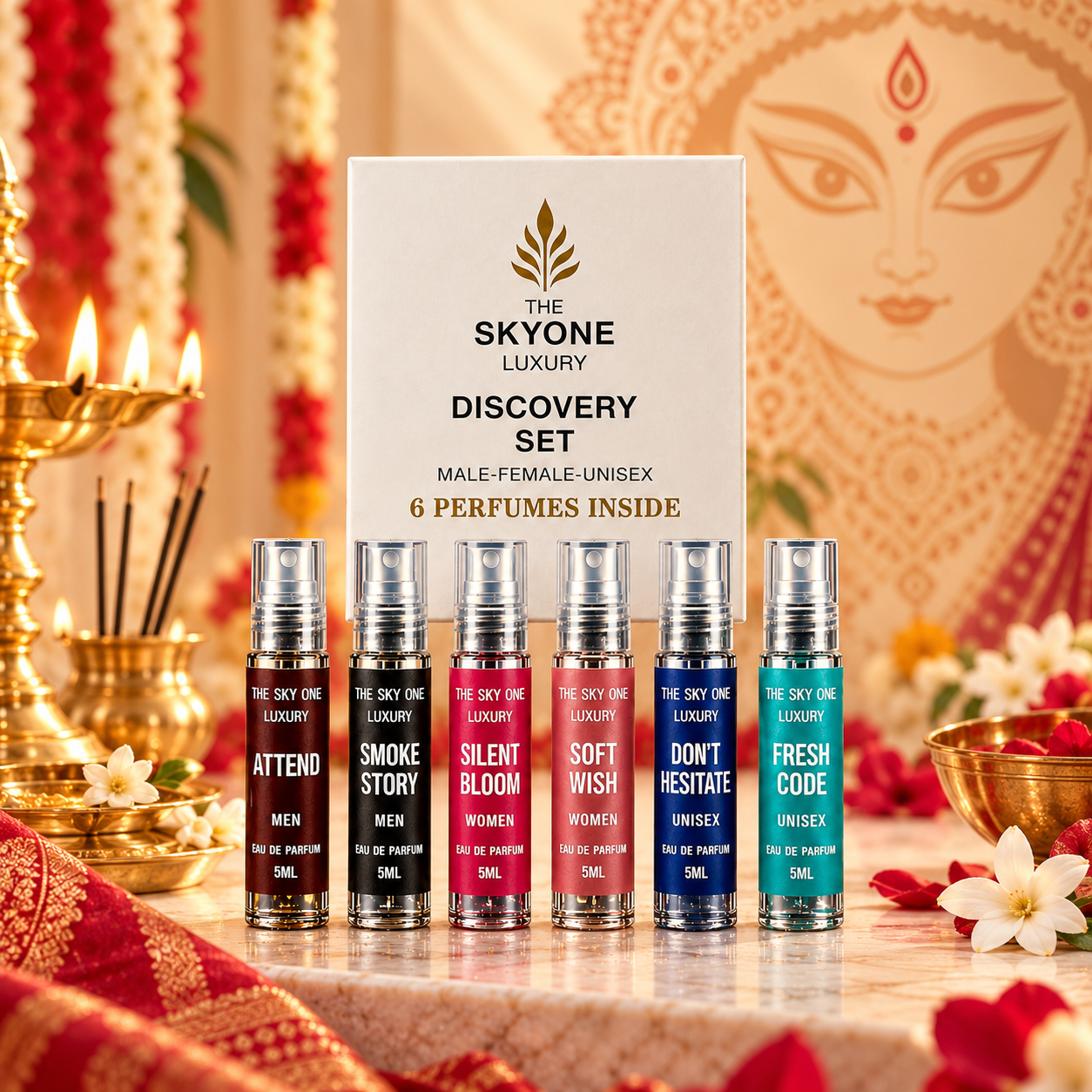 The SkyOne Luxury Discovery Perfume Set | 6 x 5ml Mini EDP Collection | Long Lasting Unisex Fragrances